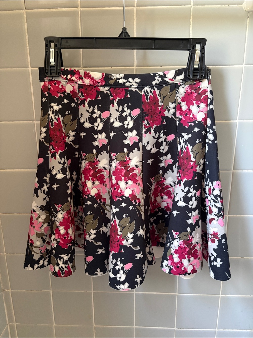 Abercrombie & Fitch Black Skater Skirt with Pink Floral Print